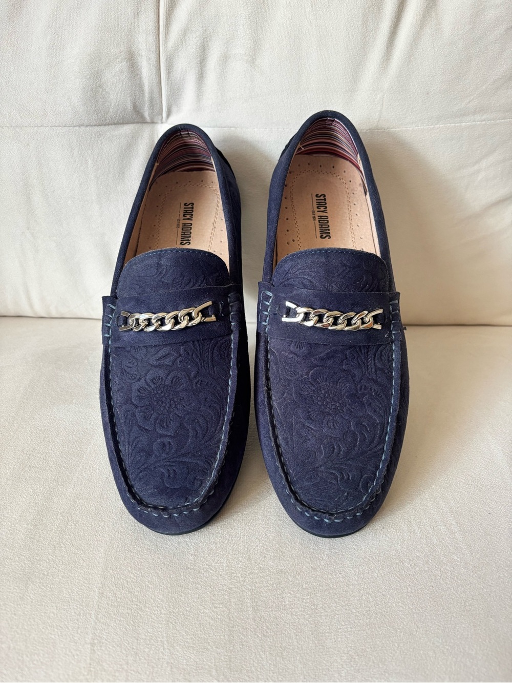 Stacy Adams Navy Suede Chain-Accent Slip-Ons